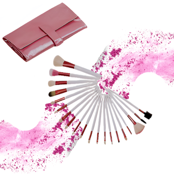 20pc Professional Quality Makeup Brush Set in Pink Leather Pouch – Free UK Delivery