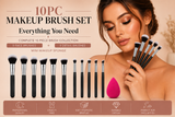 Glamza 10 Piece Makeup Brush Set with Mini Makeup Sponge